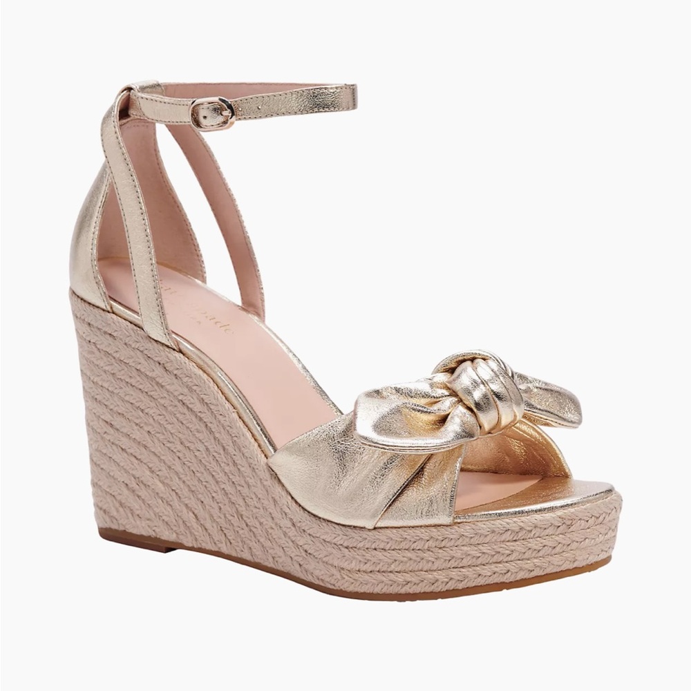Kate Spade Tianna Metallic Leather Espadrille Wedge Sandals